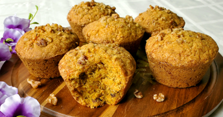 This is an image of the healthy carrot cake muffins baked to perfection. 