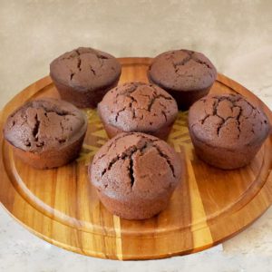 This is a close up image of the gluten-free double chocolate chip muffins.