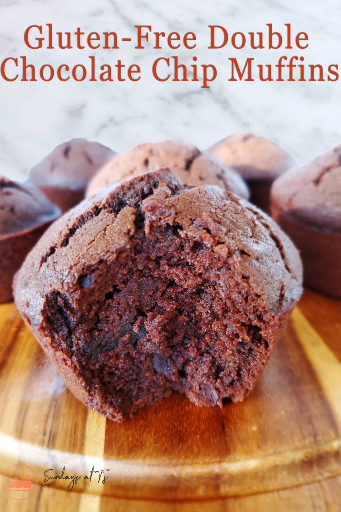 This is a close up image of the gluten-free double chocolate chip muffins.
