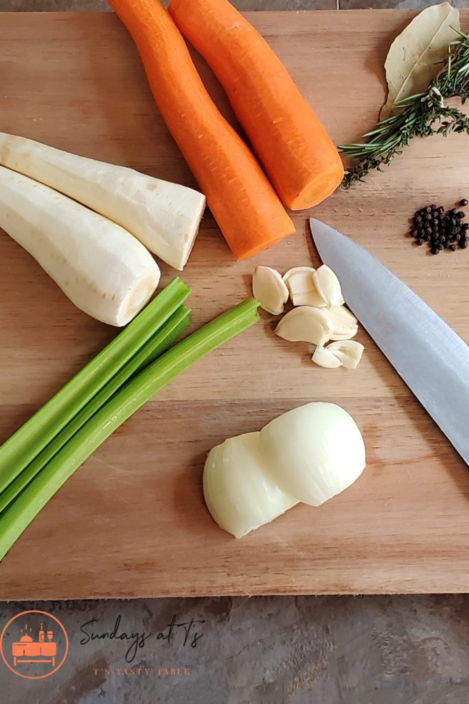 This is an image of chopped vegetables for the vegetable broth.