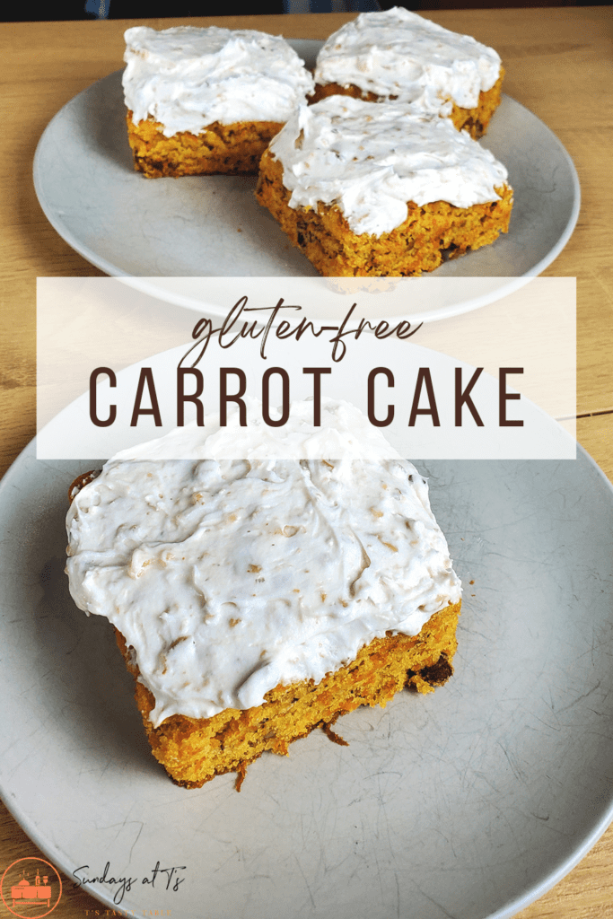 This is an image of four gluten-free carrot cake bars with nut icing.