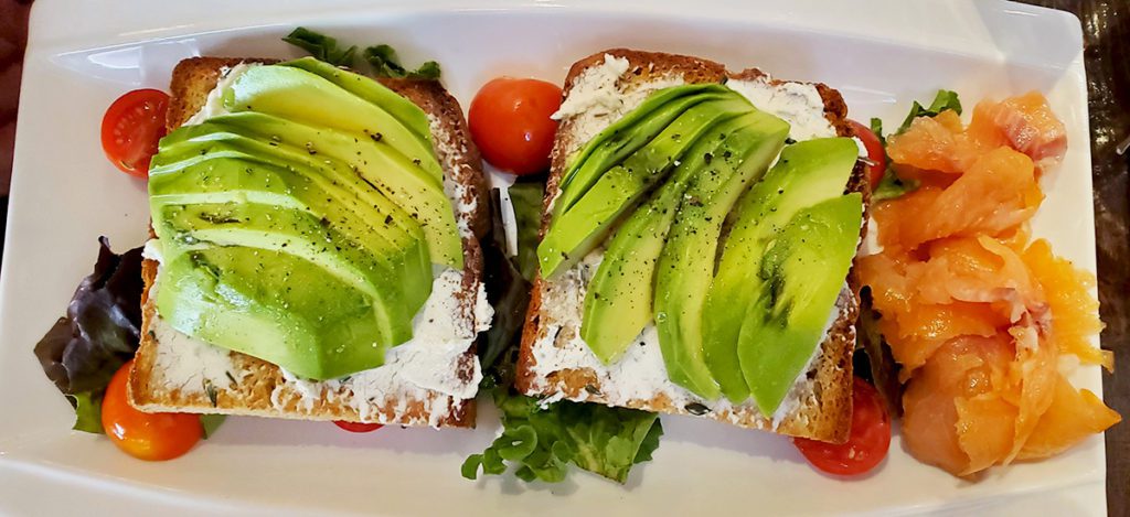 This is an image of the gluten-free Avocado Toast at Senza Gluten by Jemiko Café and Bakery in New York City.