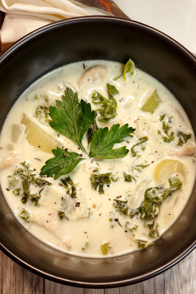 This is an image of the creamy chicken and mushroom soup. 