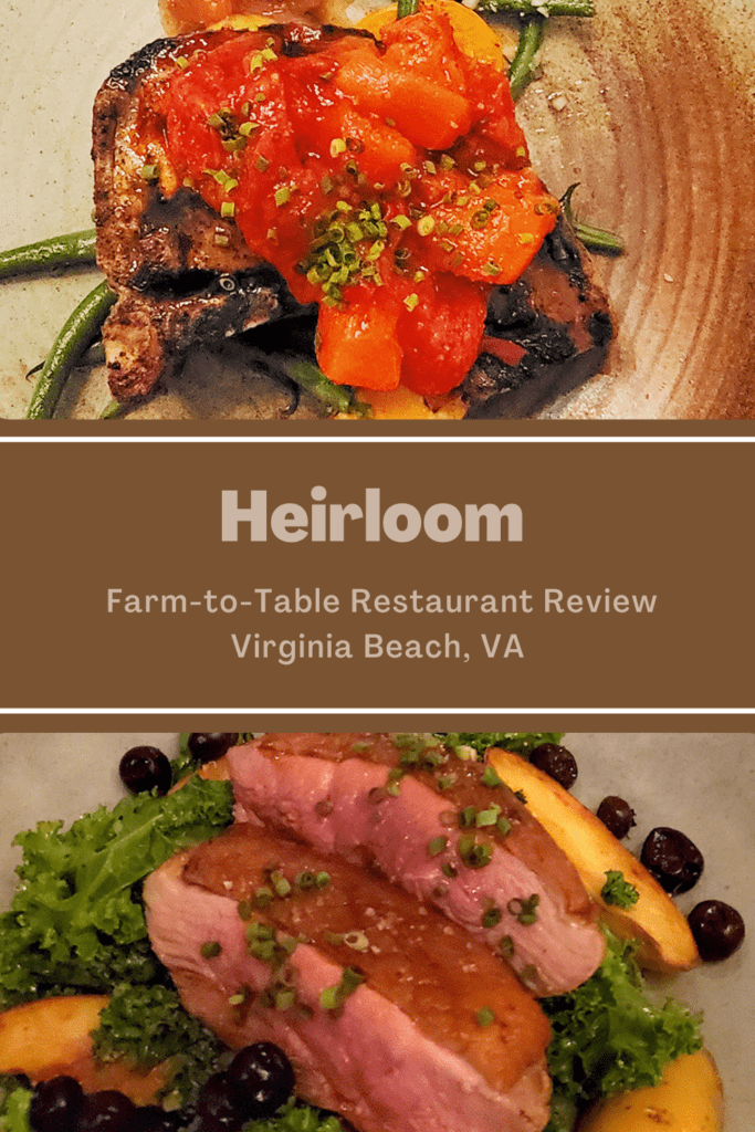 This is an image of the duck breast and bone-in pork chop at Heirloom VB.