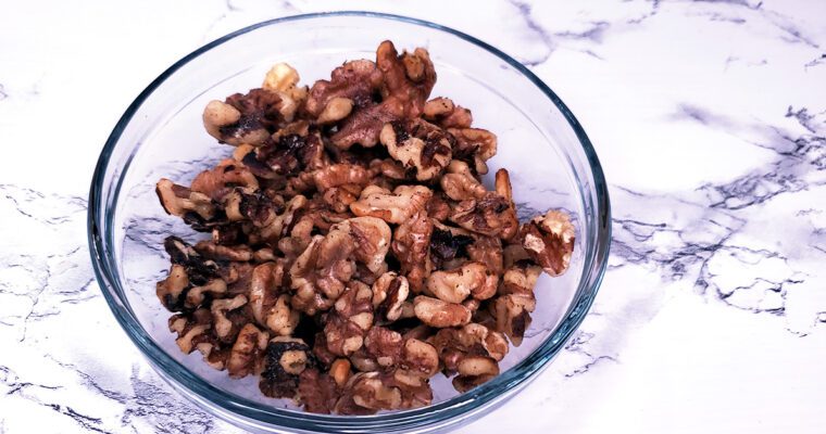 This is an image of herb toasted walnuts for Sundays at T's.