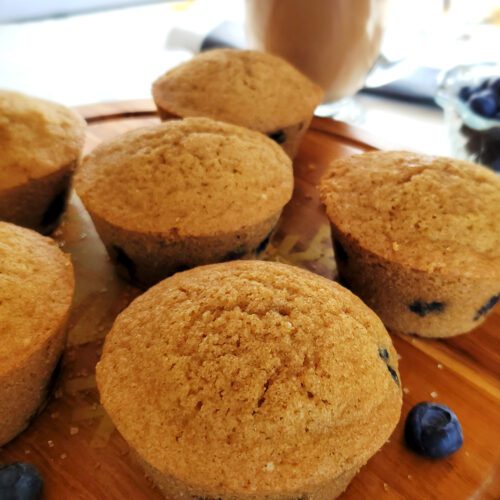 This is an image of Sundays at T's gluten-free blueberry muffins.