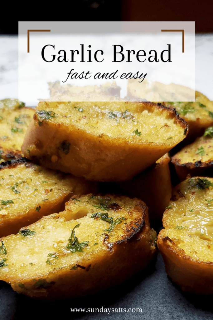 This is a Pinterest image for garlic confit toast from Sundays at T's. 