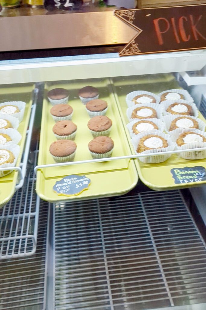 This is an image of Café Avalaun's gluten-free bakery display case filled with amazing gluten-free and vegan goodies.