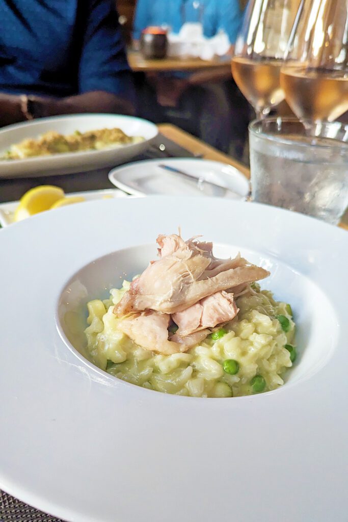 This is an image of the Rabbit with Risotto dish from Dante Tremont in Cleveland, Ohio.