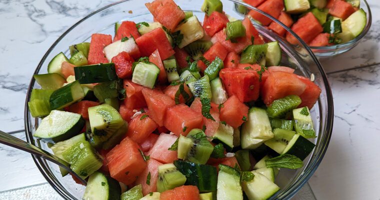 Watermelon Cucumber and Kiwi Salad