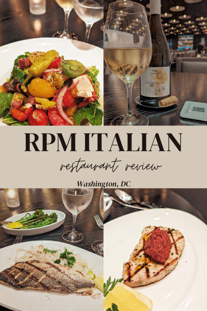 This is a Pinterest image for RPM Italian in Washington, DC. A gluten-friendly restaurant in Washington, DC.