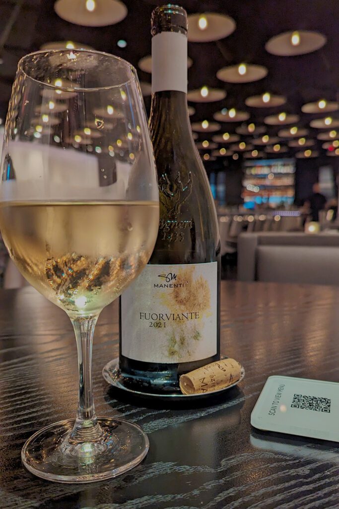 This is an image of the 2021 Manenti Fuorviante, a delicious white wine that was the perfect pairing for the Mediterranean Branzino from RPM Italian.