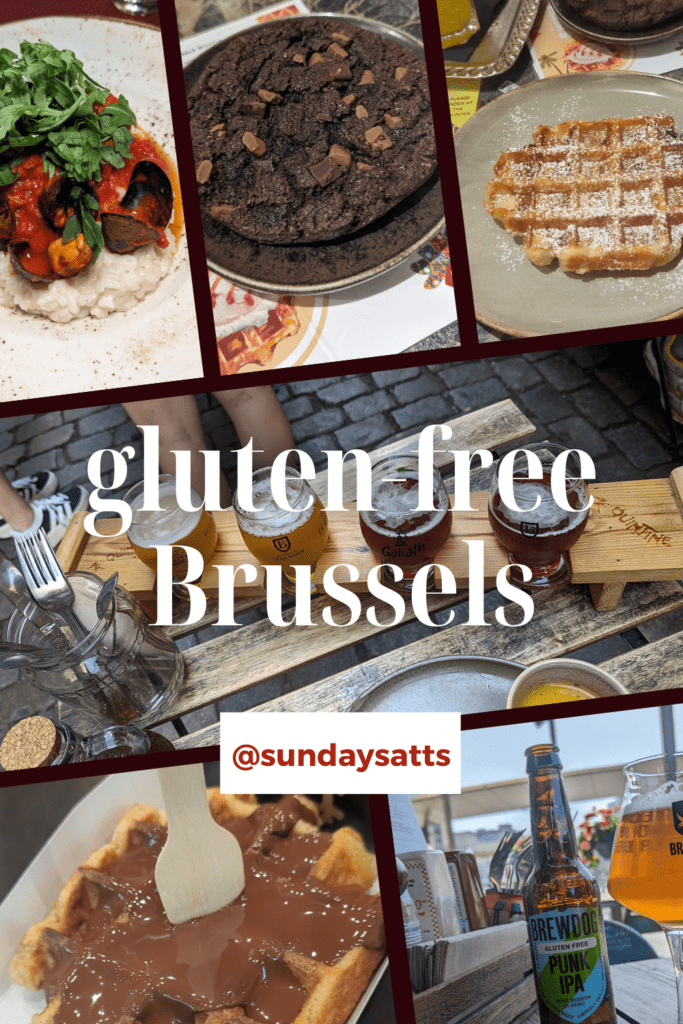 This is collage image for your guide to a gluten-free trip to Brussels. Find classic gluten-free Belgian foods at your fingertips.