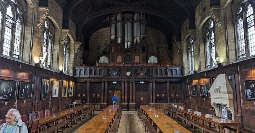 This is an image of Balliol College's dining hall with the grand organ on the upper level of the image. I had the opportunity to visit the Balliol College on day 1 in Oxford!